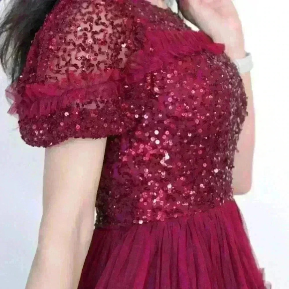 Maya Deluxe Burgundy Sequin Midi Dress - Picture 7 of 8